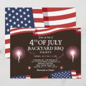 BBQ & Firework 7月4日の独立記念日パーティー 招待状 (正面/裏面)