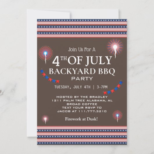 BBQ & Firework 7月4日の独立記念日パーティー 招待状 (正面)
