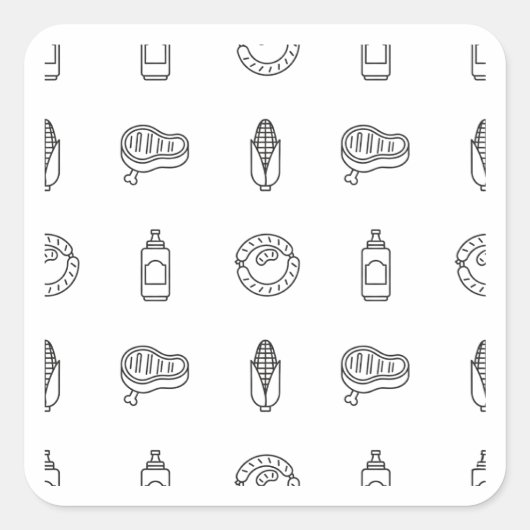 BBQ Food Icon Pattern Black Design Sticker スクエアシール (正面)