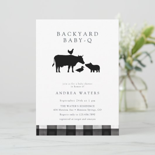 BBQ | Gingham Black | Rustic Baby Shower 招待状 (スタンド正面)