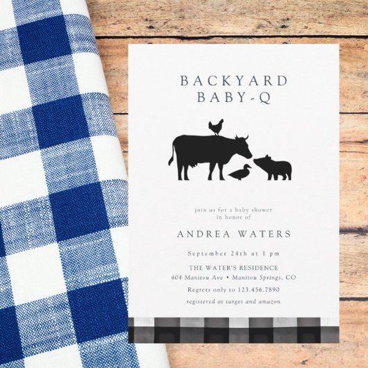 BBQ | Gingham Black | Rustic Baby Shower 招待状