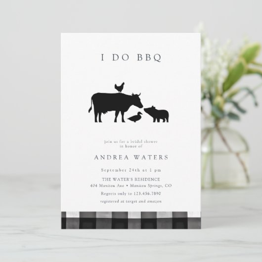 BBQ | Gingham Black | Rustic Bridal Shower 招待状 (スタンド正面)