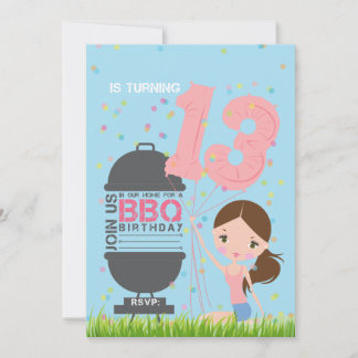 BBQ Girl 13th Birthday Invitation 招待状