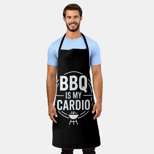 BBQ Is My Cardio Funny Dad Grill Quote エプロン (着用した状態)
