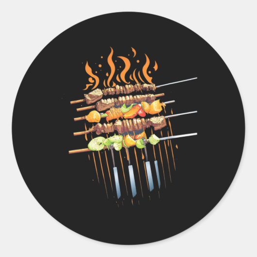 Bbq Kebyb Grill Meat Skewers Byrbeque Outdoor Gril ラウンドシール (正面)