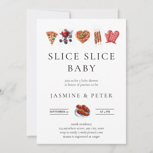 BBQ Pizza gender natural baby shower 招待状 (正面)