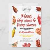 BBQ Pizza gender natural baby shower 招待状 (正面)