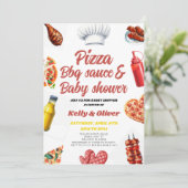 BBQ Pizza gender natural baby shower 招待状 (スタンド正面)