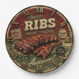 BBQ Ribs Smokehouse Barbecue Grill Master Gift ペーパープレート