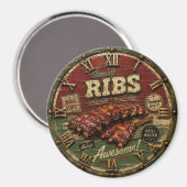 BBQ Ribs Smokehouse Barbecue Grill Master Gift マグネット (正面/裏面)