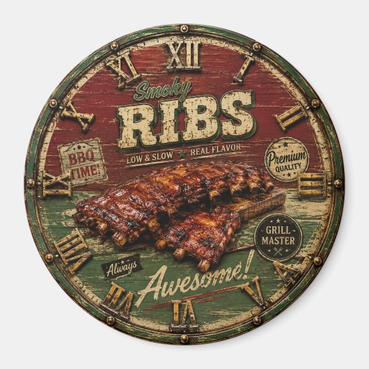 BBQ Ribs Smokehouse Barbecue Grill Master Gift マグネット (正面)