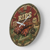 BBQ Ribs Smokehouse Barbecue Grill Master Gift ラージ壁時計 (傾斜)