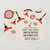 BBQ Save the Date カード グリル&フォーク付き (正面/裏面)