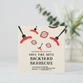 BBQ Save the Date カード グリル&フォーク付き (スタンド正面)