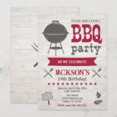 BBQ Summer Backyard Birthday Party Rustic 招待状 (正面/裏面)