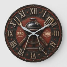 BBQ Zone Backyard BBQ Gift Vintage Barbecue ラージ壁時計