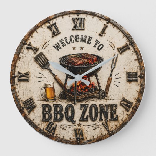 BBQ Zone Barbecue Grill ラージ壁時計 (正面)
