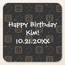 Bdayブラック&金ゴールド〔占星術の〕十二宮図リブラアストロロジースターサイン