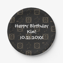 Bdayブラック&金ゴールド〔占星術の〕十二宮図リブラアストロロジースターサイン ペーパープレート