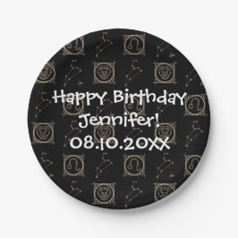 Bdayブラック&金ゴールド〔占星術の〕十二宮図レオ星占い星印 ペーパープレート