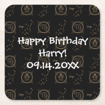 Bdayブラック&金ゴールド〔占星術の〕十二宮図《星座》乙女座星占い星印