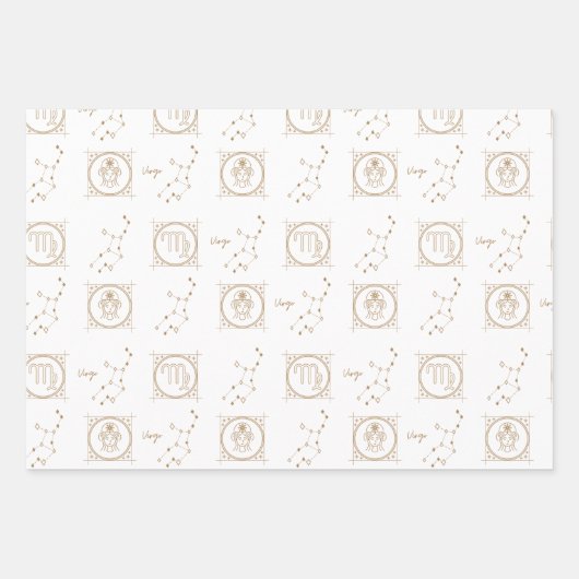 Bdayブラック&金ゴールド〔占星術の〕十二宮図《星座》乙女座星占い星印 ラッピングペーパーシート (正面2)