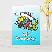 bday FELIZ CUMPLEAÑOSのスペインのでおもしろいなメキシコ魚 カード (黄色い花)