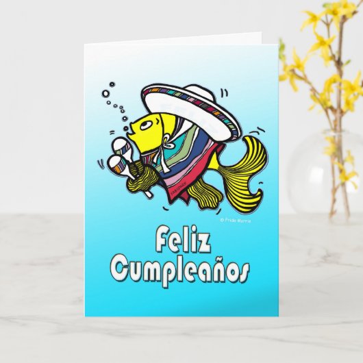 bday FELIZ CUMPLEAÑOSのスペインのでおもしろいなメキシコ魚 カード (黄色い花)