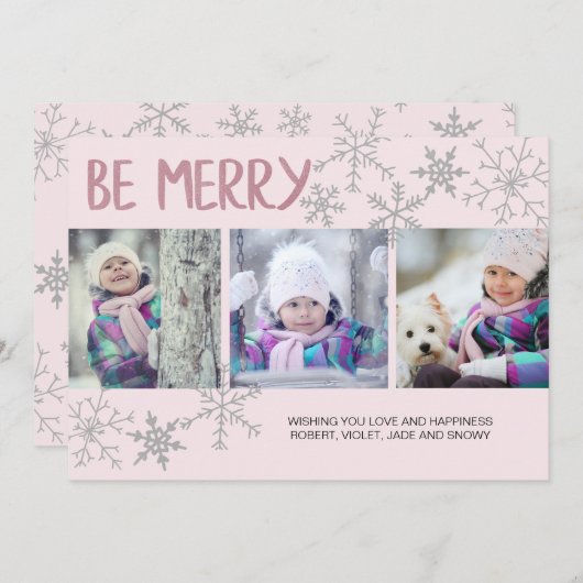 BEスノメリーーフレーク3フォトコラージュピンク シーズンカード (正面/裏面)