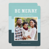 Beメリー | ブルーカラーモダンブロックフォトホリデー シーズンカード (正面/裏面)