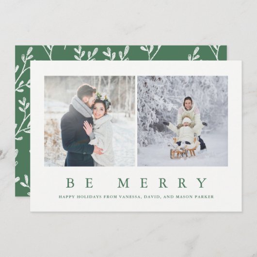 Beメリー | 緑モダンのクリスマス2枚の写真 シーズンカード (正面/裏面)