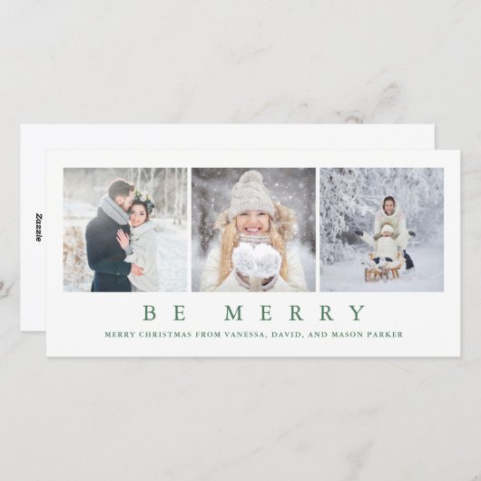 Beメリー | 緑モダンのクリスマス3枚の写真 シーズンカード (正面/裏面)
