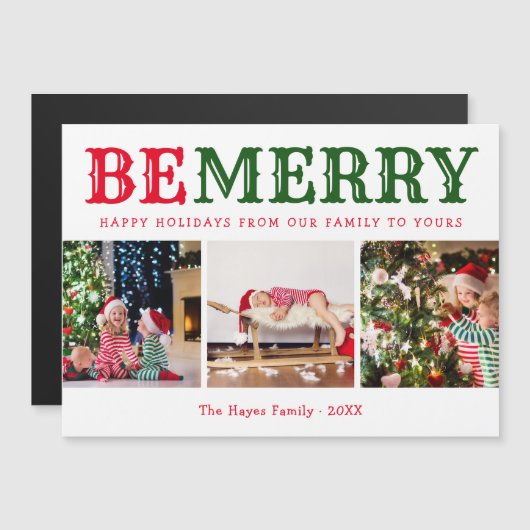 Beメリー | 3フォトコラージュ磁気クリスマスカード (正面/裏面)