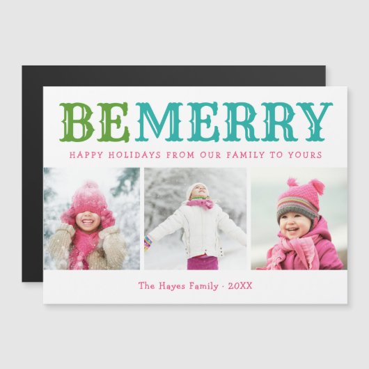 Beメリー | 3フォトコラージュ磁気クリスマスカード (正面/裏面)