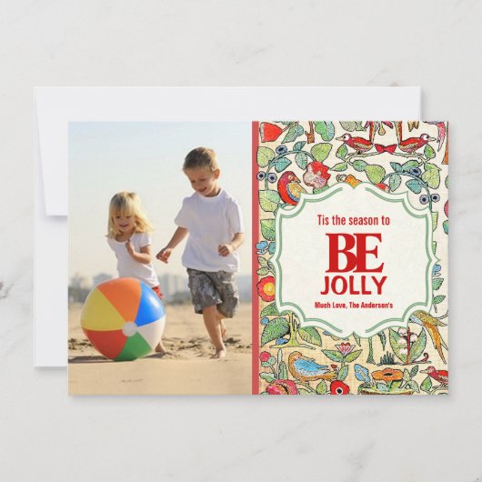 Beヴィンテージすてきフローラと鳥の家族のフォトカード シーズンカード (正面)