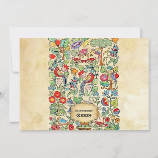 Beヴィンテージすてきフローラと鳥の家族のフォトカード シーズンカード (裏面)