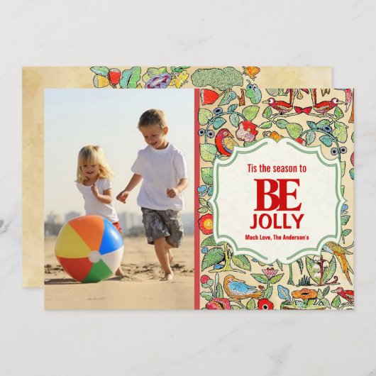 Beヴィンテージすてきフローラと鳥の家族のフォトカード シーズンカード (正面/裏面)