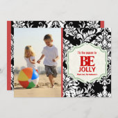 Beヴィンテージすてきブラックダマスク家族フォトカード シーズンカード (正面/裏面)