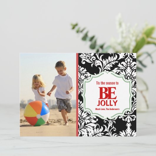 Beヴィンテージすてきブラックダマスク家族フォトカード シーズンカード (スタンド正面)