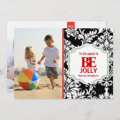 Beヴィンテージすてきブラックダマスク家族フォトカード シーズンカード (正面/裏面)