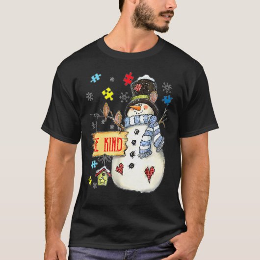Be親切な雪だるまパズル自閉症意識おもしろい家族 Tシャツ (正面)