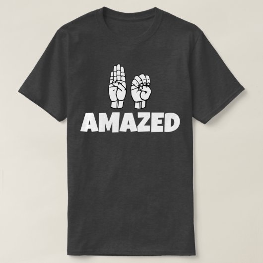 BE驚きの文字とSign言語の白黒 Tシャツ (デザイン正面)