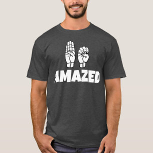 BE驚きの文字とSign言語の白黒 Tシャツ