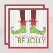 Be すてきおもしろい小妖精や小人足ホリデークリスマスパーティー 招待状 (正面/裏面)