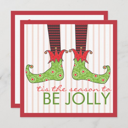 Be すてきおもしろい小妖精や小人足ホリデークリスマスパーティー 招待状 (正面/裏面)