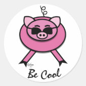 "Be"カッコいいピンクピグとサングラスラウンドステッカー ラウンドシール (正面)