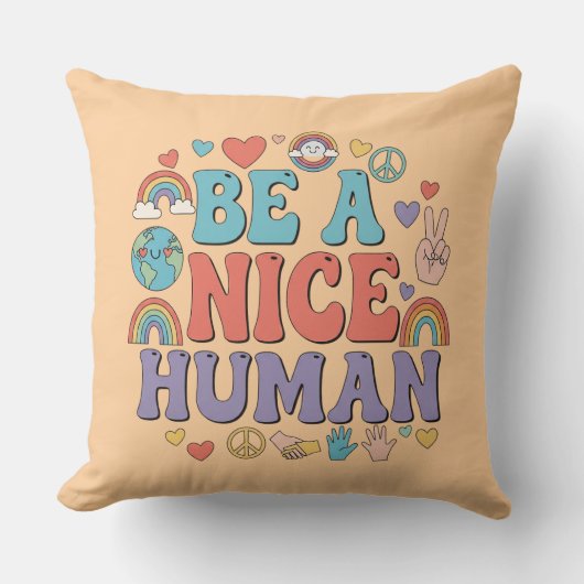 Be a Nice Human - Kinderness Rainbow Peace引用文 クッション (正面)