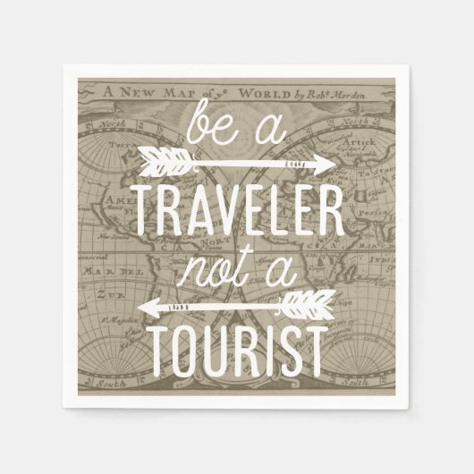 Be a Traveler Not a観光客マップタイポグラフィ引用文 スタンダードカクテルナプキン (正面)