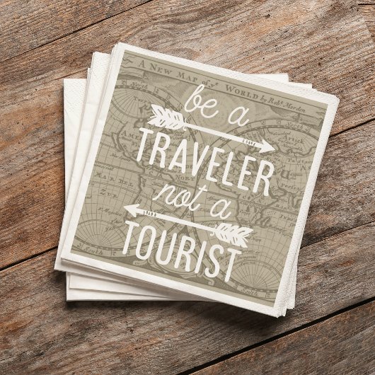 Be a Traveler Not a観光客マップタイポグラフィ引用文 スタンダードカクテルナプキン