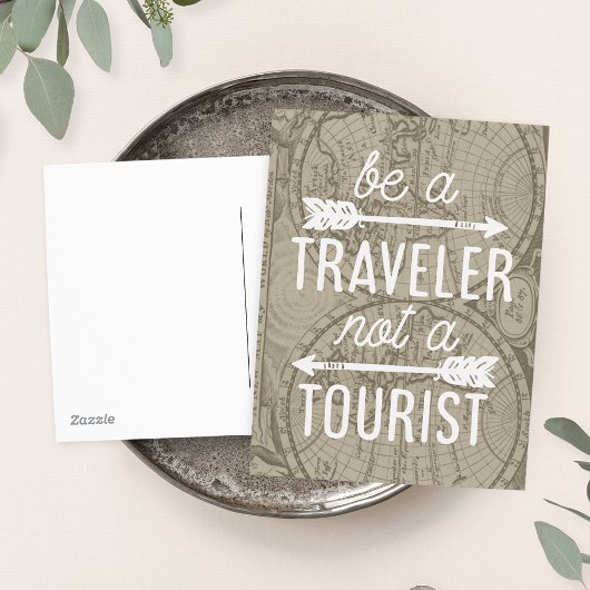 Be a Traveler Not a観光客マップタイポグラフィ引用文 ポストカード